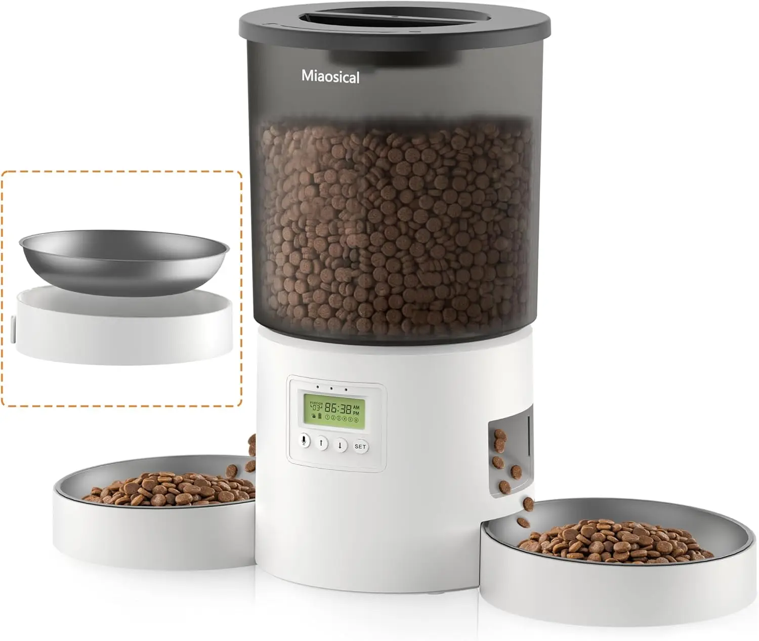 

Dual Bowl Automatic Cat Feeder, 4.2L Capacity, 6 Meals Daily, Voice Message & Dual Power Options