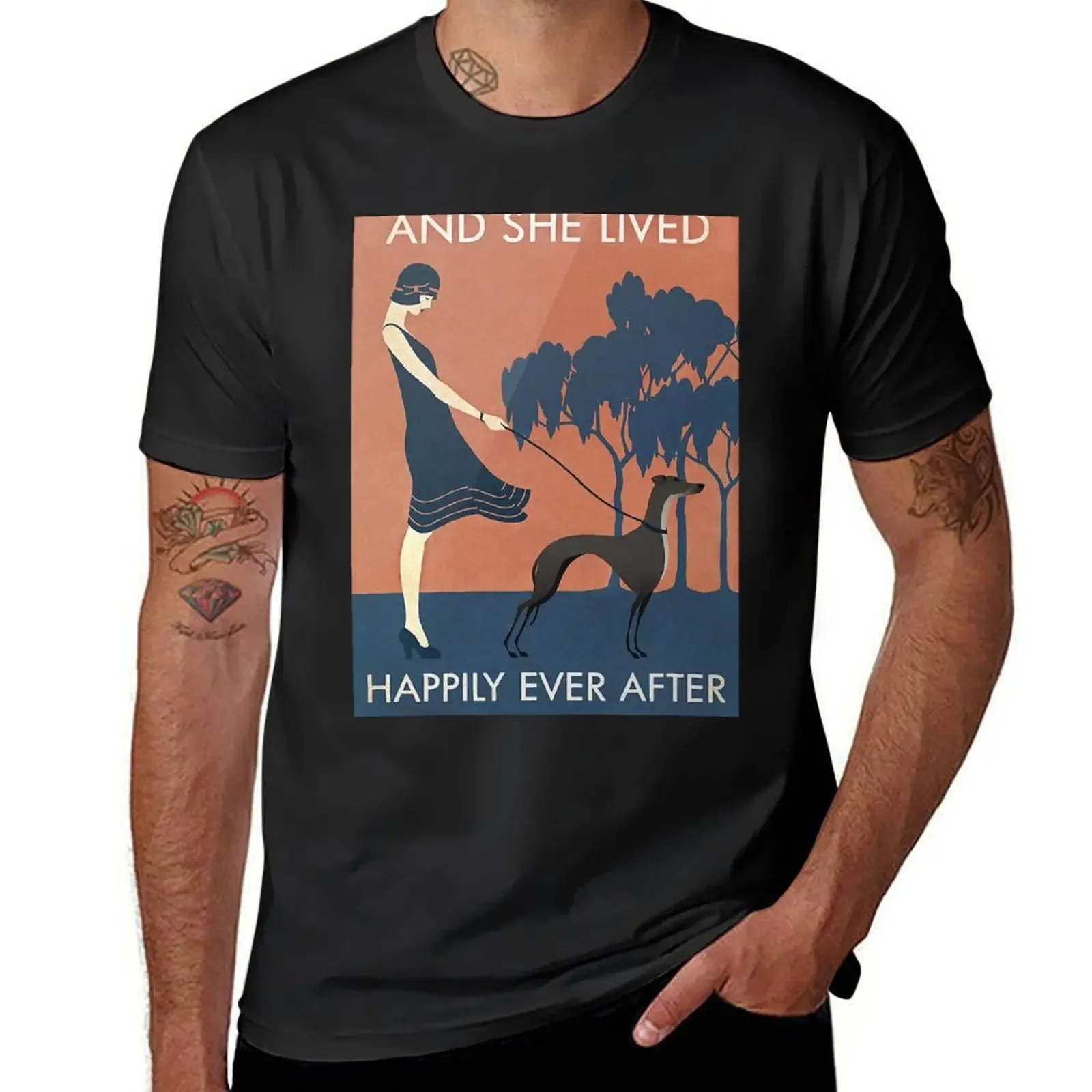 

And She Lived Happily Ever After Greyhound Dog Lover Poster T-Shirt quick-drying street wear designer t shirt men