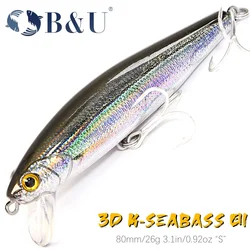 B&U 80mm Sinking Minnow Hard Lure Jerkbait Saltwater Long Casting Distance Fishing lures Sea Artificial Bait Wobblers Sea Bass
