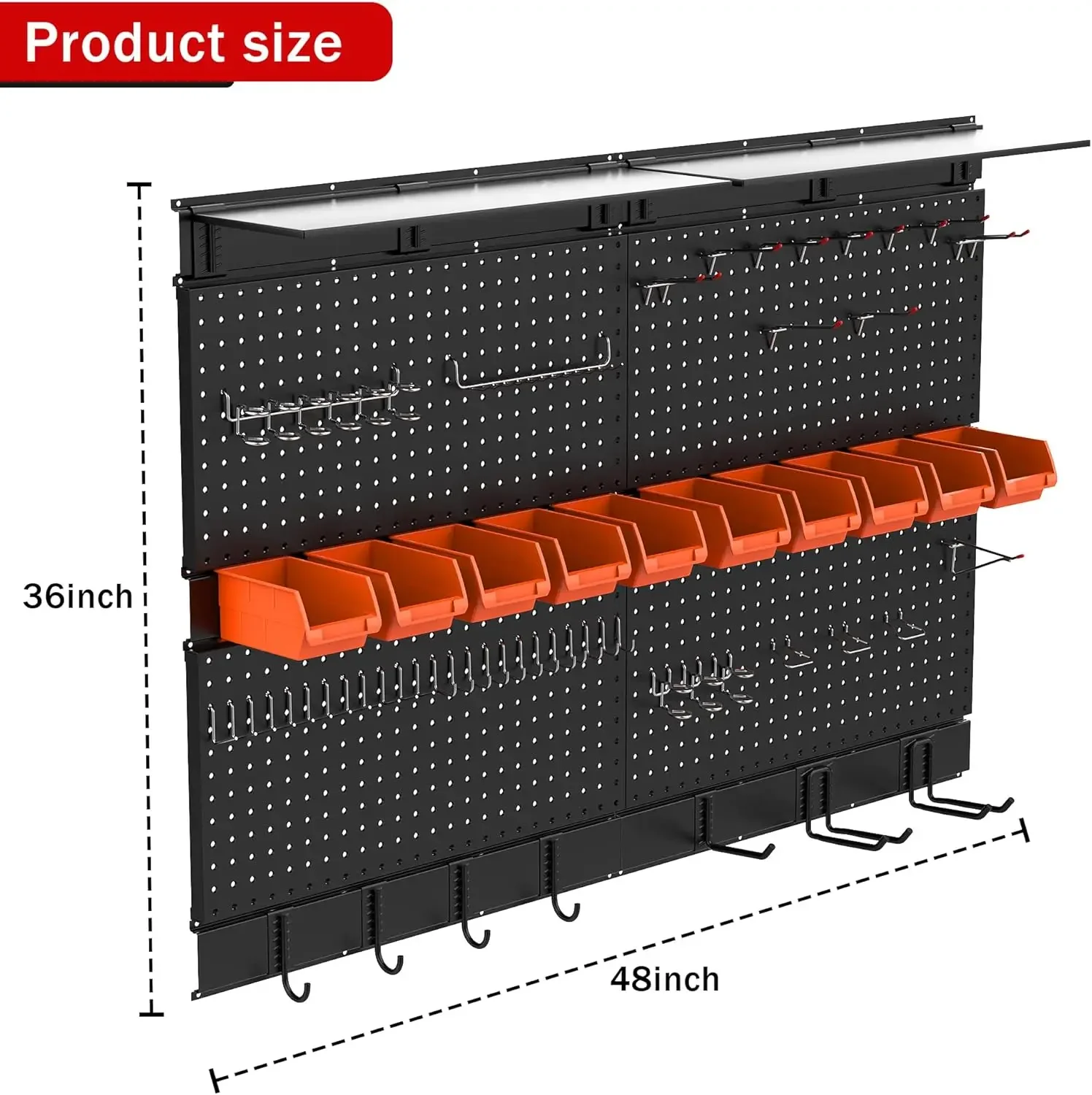 Ultrawall Black Pegboard Wall Organizer, 48X 36 inch for Garage Storage with Hooks, Storage Bins, Tool Panel Organizer