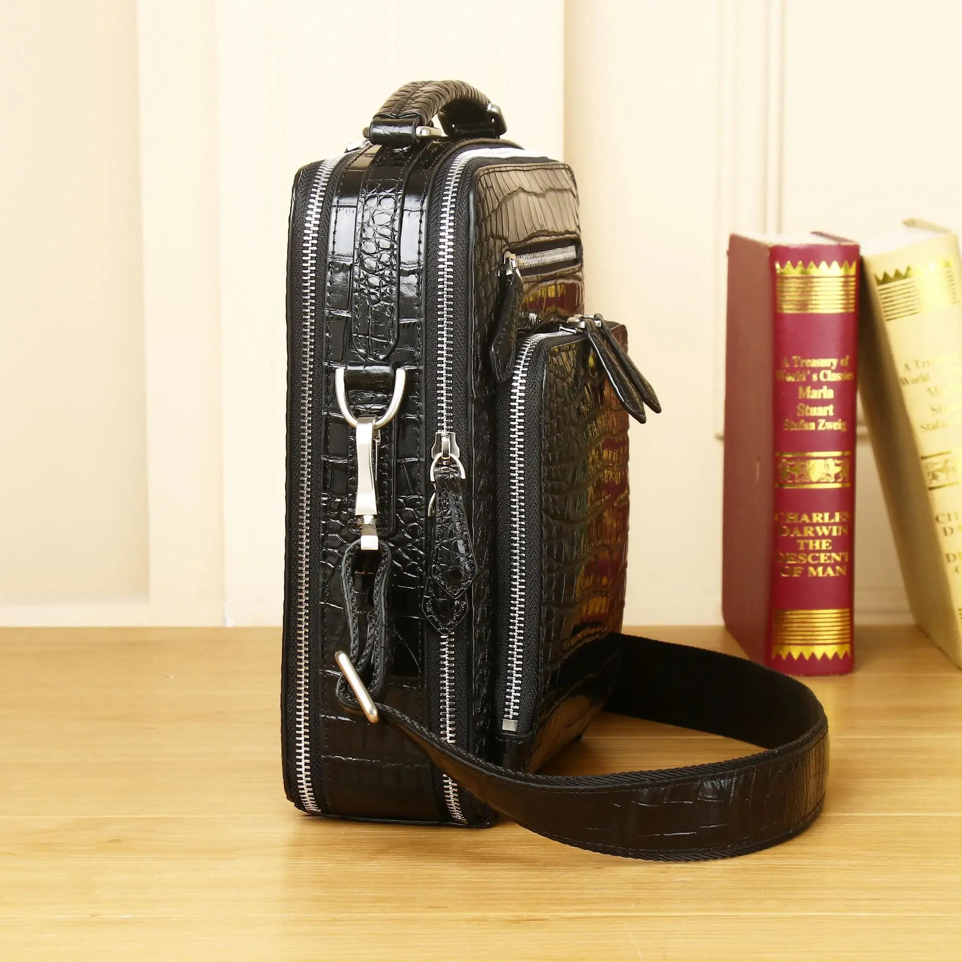 

New Fashion Genuine Leather Alligator Pattern Men Handbag Briefcase Business Bag Men's Bag Shoulder Messenger Bags