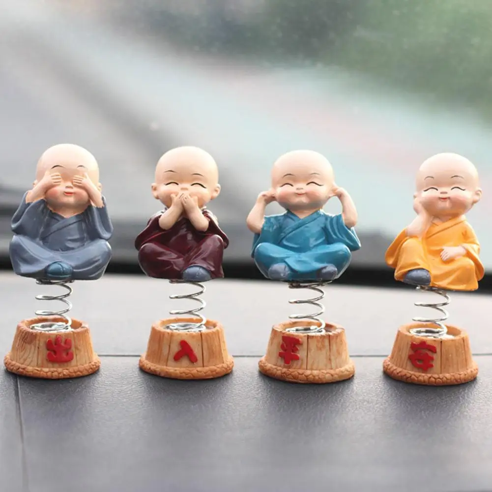 Car Decorations Shaking His Head, Four Big Monks, Car Accessories 4 Packs, Spring Interior Resin Dolls, Cartoon Creative F6V0