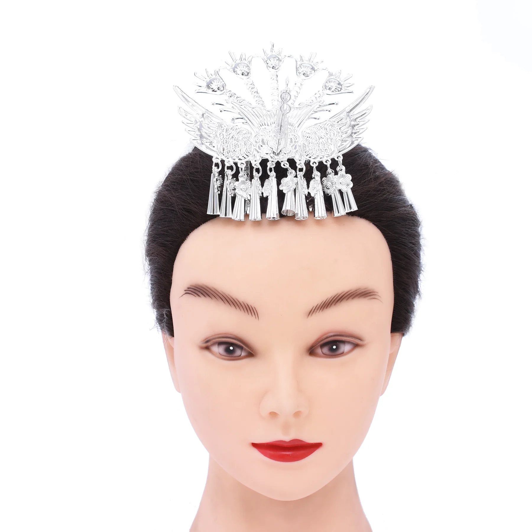 The Miao Nationality Hairpin Chinese Vintage Girls Party Tiaras Hair Clips Silver Color Personality Hair Jewelry Accessory Gift