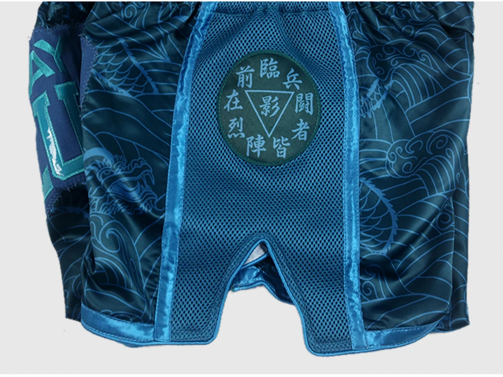 Muay-Thai-Shorts im FLUORY-Stil, bedruckt, kostenloser Kampf, gemischte Kampfkunst, Boxtraining, Spielhose, Freizeitstil – Detail 8
