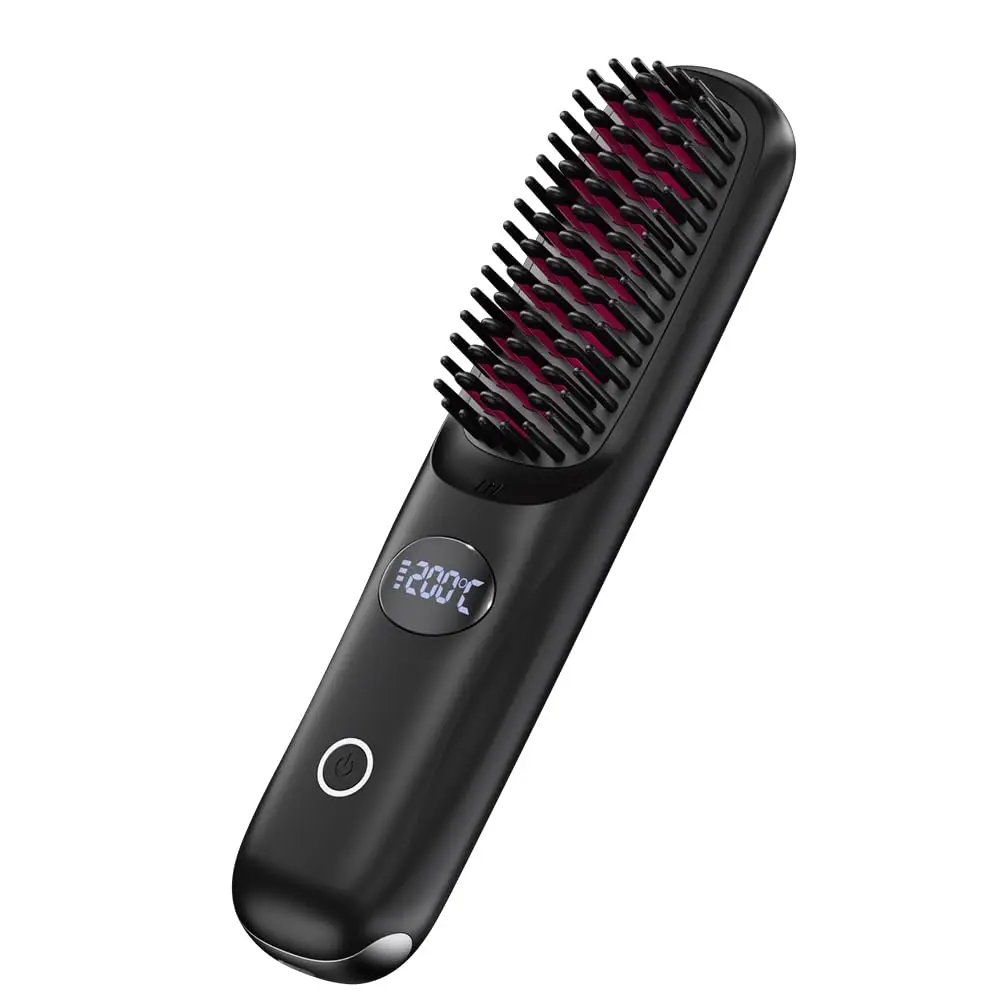 Escova Alisadora de Cabelo Sem Fio para Viagem, Escova Alisadora Portátil com Íons Negativos, Mini Escova Quente para Mulheres