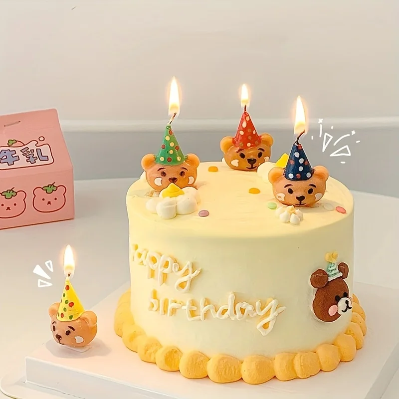 Cartoon hat little bear candle birthday cake decoration cute little bear candle Valentine's Day romantic little bear