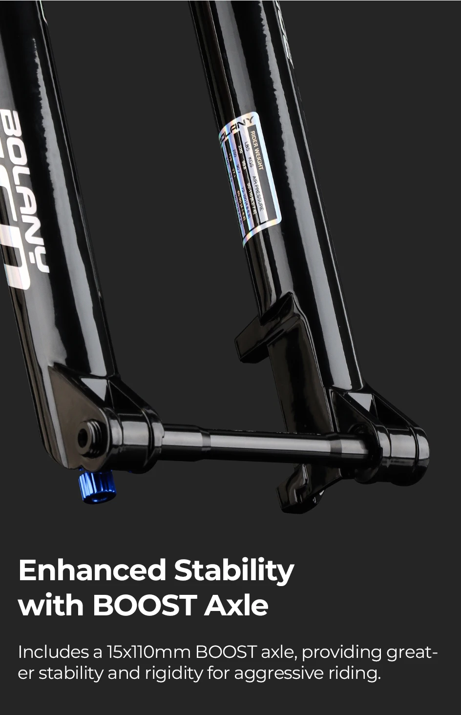 BOLANY MTB-Luftgabel 27,5 29 Zoll Luftölfederung Boost 15 x 110 Steckachse Leichte Fahrradgabel R29 Dämpfung Rückprall einstellbar – Detail 13