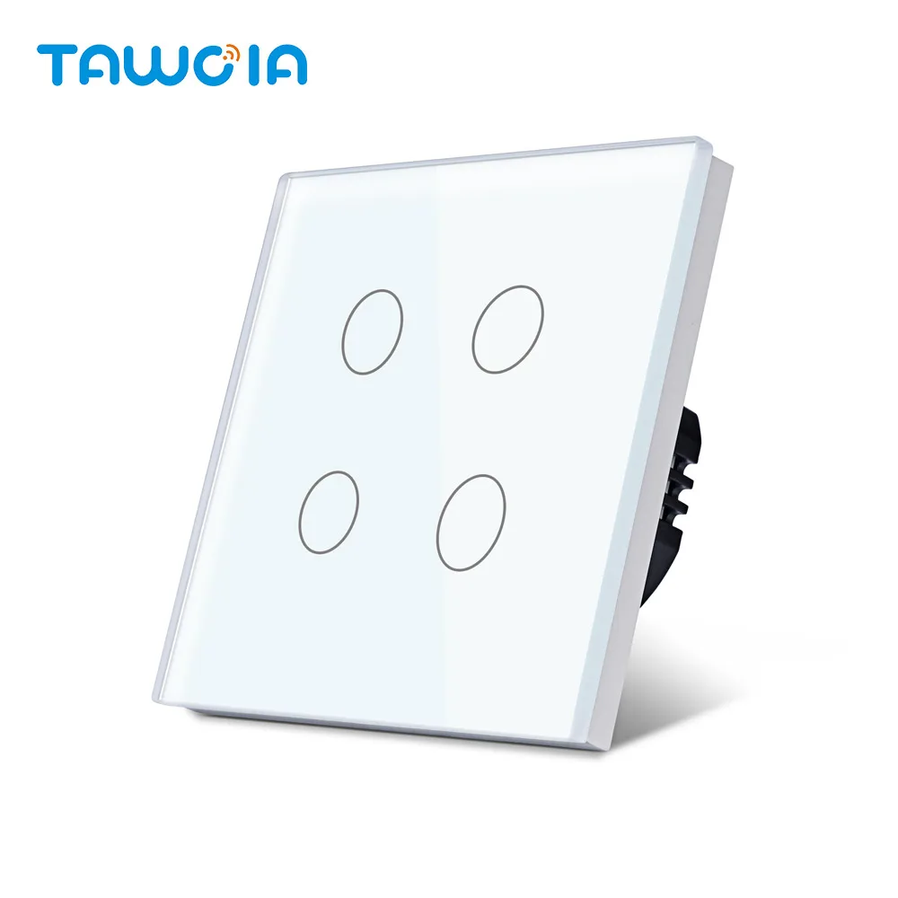 TAWOIA Glass Touch Switch 300W 4 Gang 1 Way Light Touch Switch EU Standard Wall Power Socket 16A 250V With Safety Door