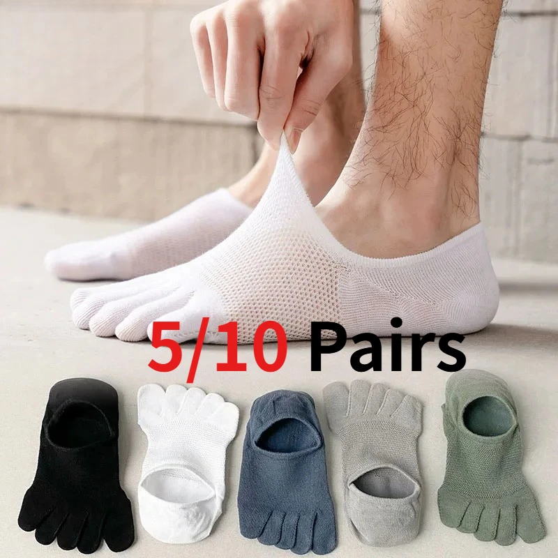

1/5 пар невидимых носков-таби для мужчин, летние, тонкие, хлопковые, сетчатые, дышащие, дезодорирующие, с пятью пальцами, мягкие, эластичные, низкие носки