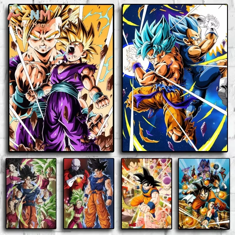 AZNM - Impresión en Lienzo sin Marco de Dragon Ball, Gohan, Goku, Vegeta, Super Saiyan Blue, Anime, Arte de Pared, Póster, Decoración del Hogar