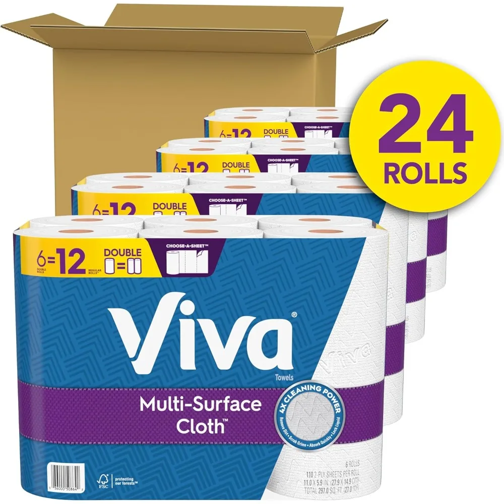 

Тканевые бумажные полотенца с несколькими поверхностями, 24 двойных рулона, 110 листов в рулоне (4 упаковки по 6 шт.