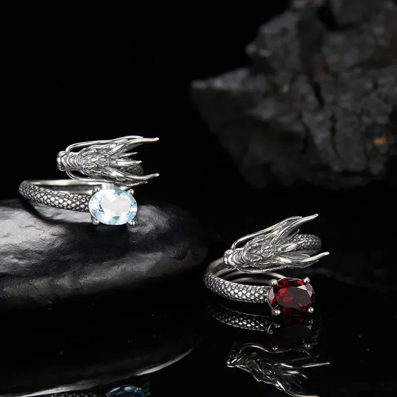 European and American cross-border hot-selling dragon ring S925 sterling silver ring men's and women's retro Thai silver open