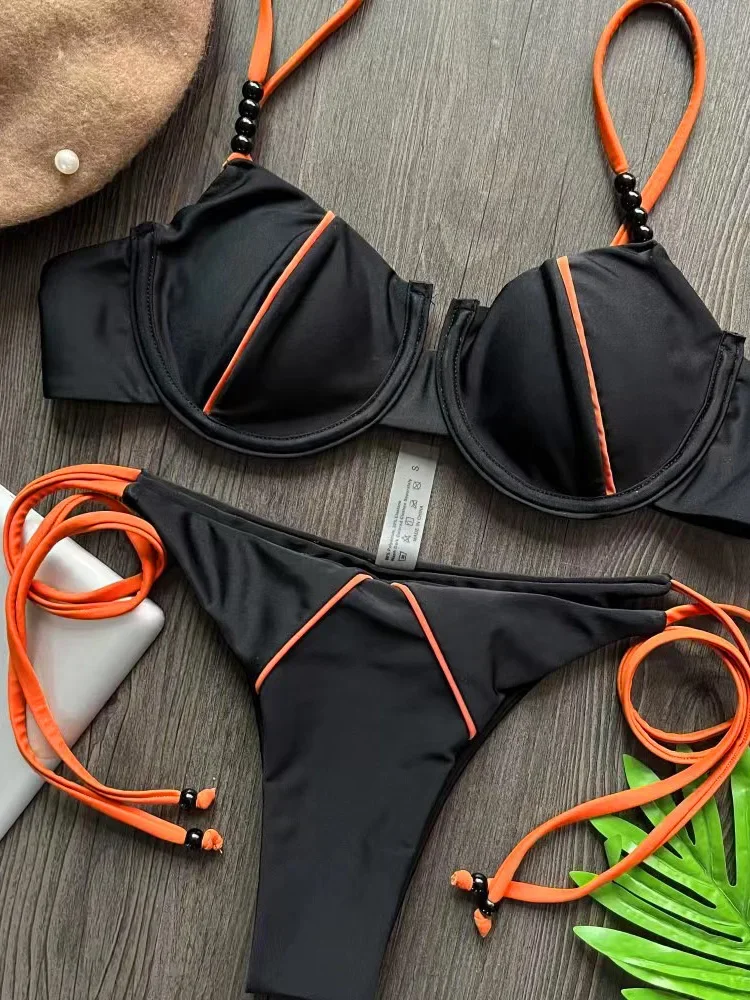 

Сексуальное однотонное бикини, комплект из 2 предметов, женский купальник со шнуровкой и разрезом, пляжное бикини с высокой талией и открытой спиной, 2024, новый летний комплект бикини