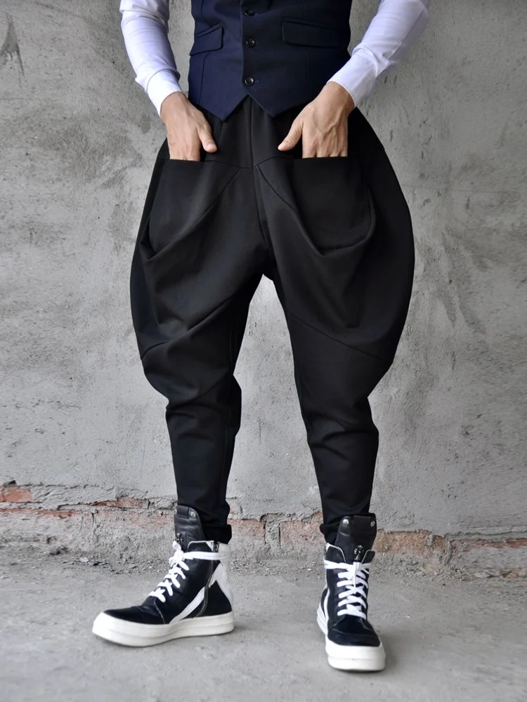 

Autumn Men Hip Hop Small Feet Haren Pants Loose Hanging Crotch Casual Personality Low Crotch Straddle Jodhpurs Pants Trend