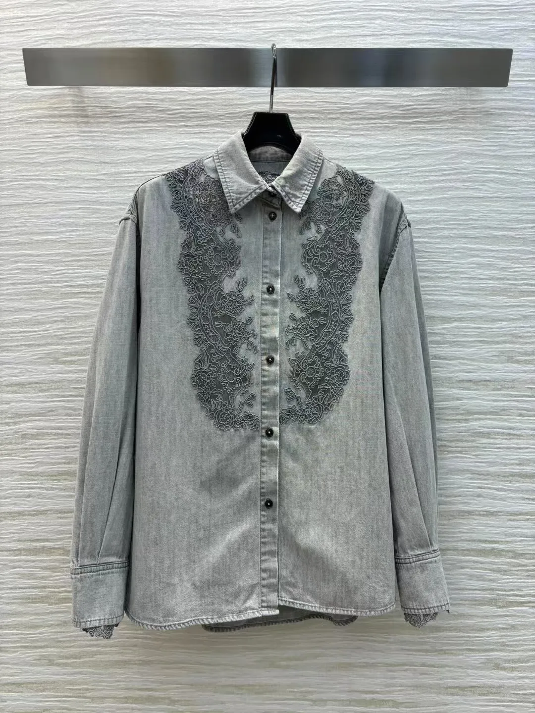 

High end customized women's lace denim shirt