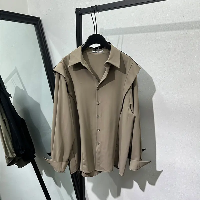 Autumn Design Fashionable Fake Two-Piece Loose Long-Sleeved Shirt Ruan Shuai Popular Workwear Non-Ironing Draping Top