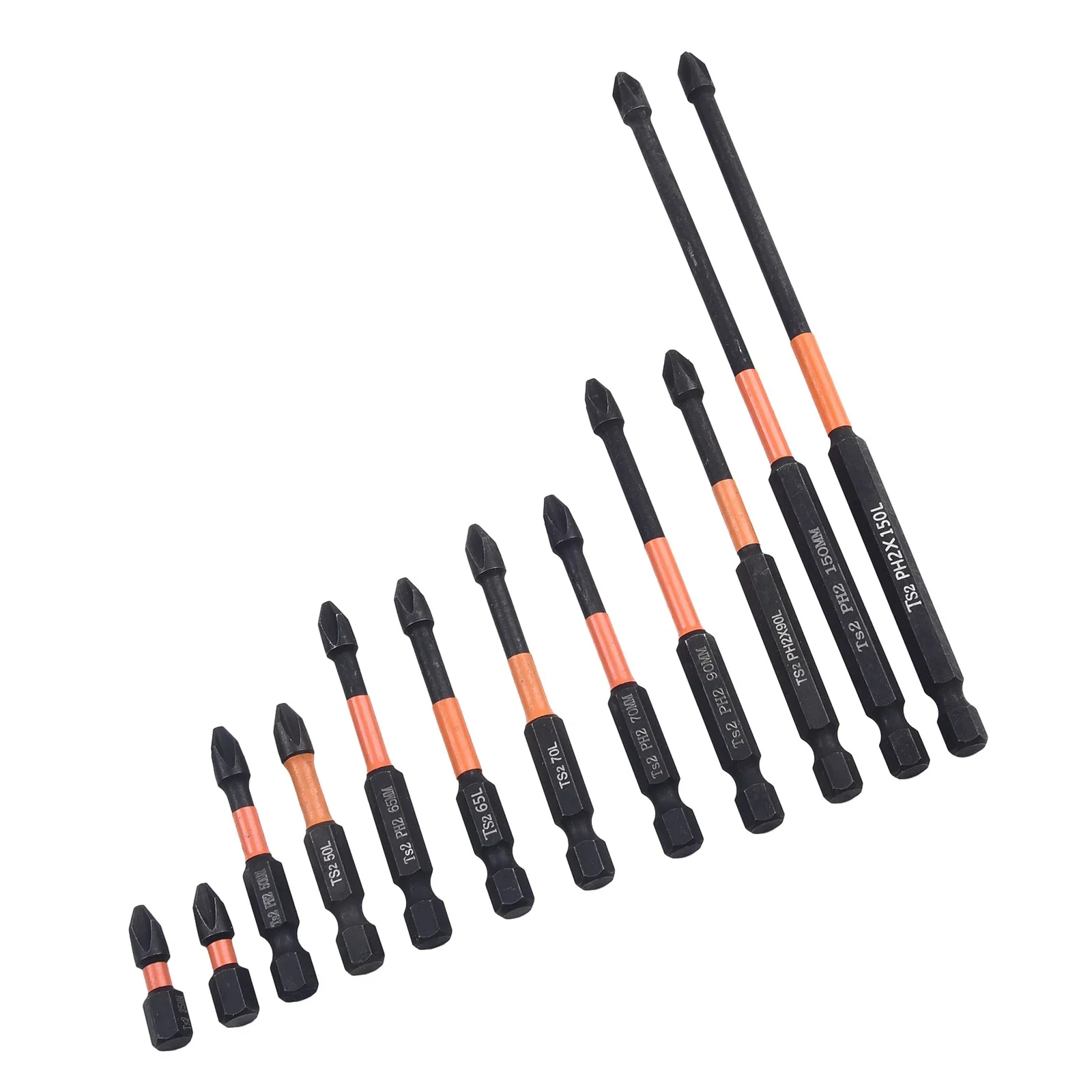 ไขควงที่เชื่อถือได้ชุดบิต12ชิ้น PH2บิตที่มีความยาวเพิ่มขึ้นเพื่อลดความเสียหายและดูดซับแรงบิดที่มีประสิทธิภาพ