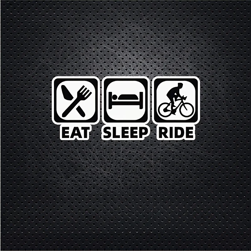 สติกเกอร์ชุด 1 ชิ้น ลาย “กิน นอน ปั่นจักรยาน/ขี่มอเตอร์ไซค์” สำหรับตกแต่งรถมอเตอร์ไซค์และรถยนต์ สไตล์นักขี่มอเตอร์ไซค์ - อุปกรณ์ตกแต่งลายสติกเกอร์