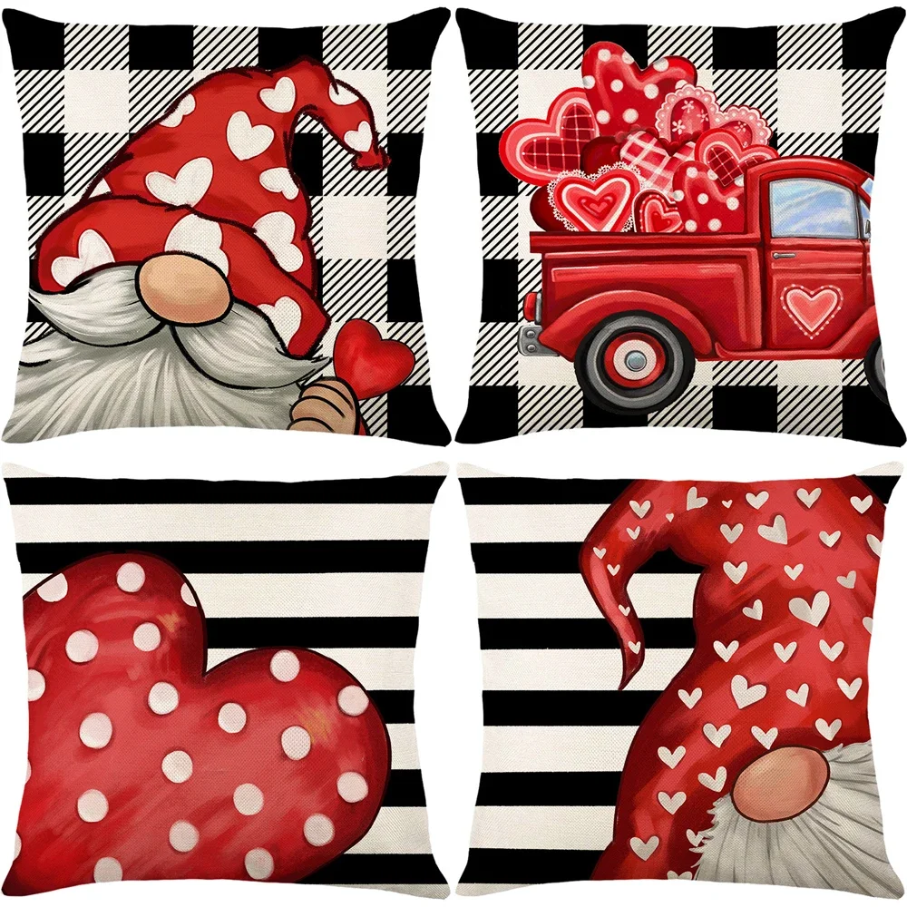 

2023 Valentine's Day Gift Sweet Cushion Cover 45x45cm Linen Pillowslips Bedroom Pillowcase LOVE Heart Pattern Throw Pillow Cover