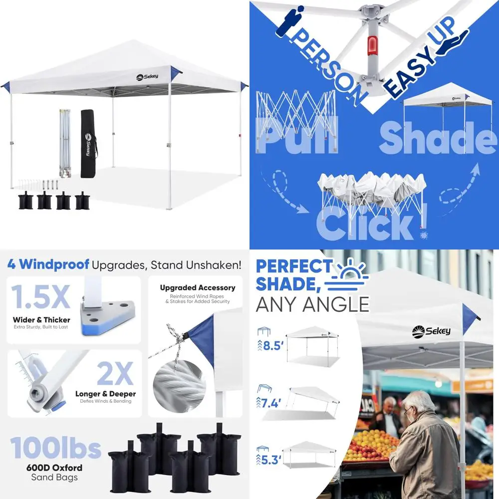 

Sekey 10x10 Pop Up Canopy with One Push Setup-Easy Up Canopy with 99% UV Blocking - Instant Outdoor Sun Shade for Events, Partie