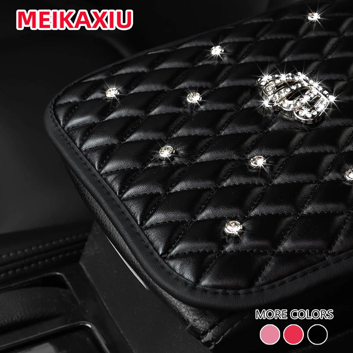 Blingbling Shiny Diamond Inlay PU Künstliches Schaffell Auto Armlehne Pad Krone Stil Neues Modell Innenzubehör – Detail 2