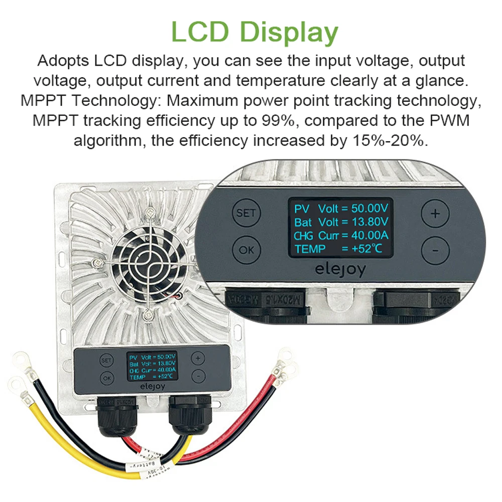 600W MPPT Solar Controller 10-30V Voltage Adjust with LCD Display Maximum Power Point Tracking Photovoltaic Step-down Controller