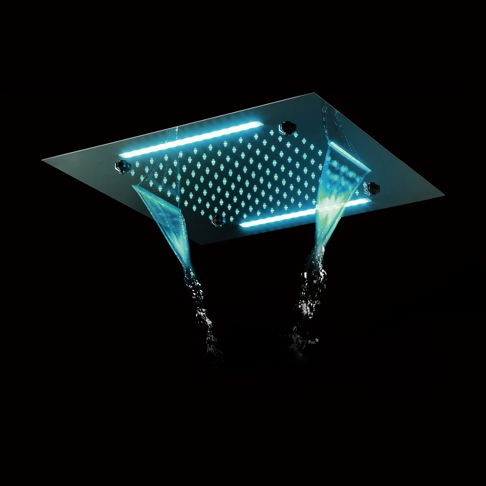 Qlonn Luxury 500*500mm LED Lighting Shower Head Embedded Ceiling 3 Functions Shower Panel Rain Smart Massage Bathroom Accessory