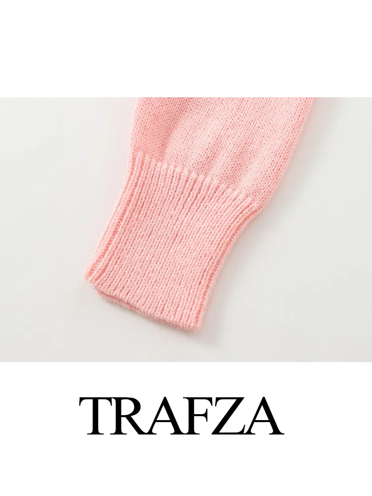 TRAFZA Donna Chic Solid O-Collo Bottoni monopetto Manica lunga Street Cardigan lavorato a maglia Autunno Giacca maglione da donna Mujer