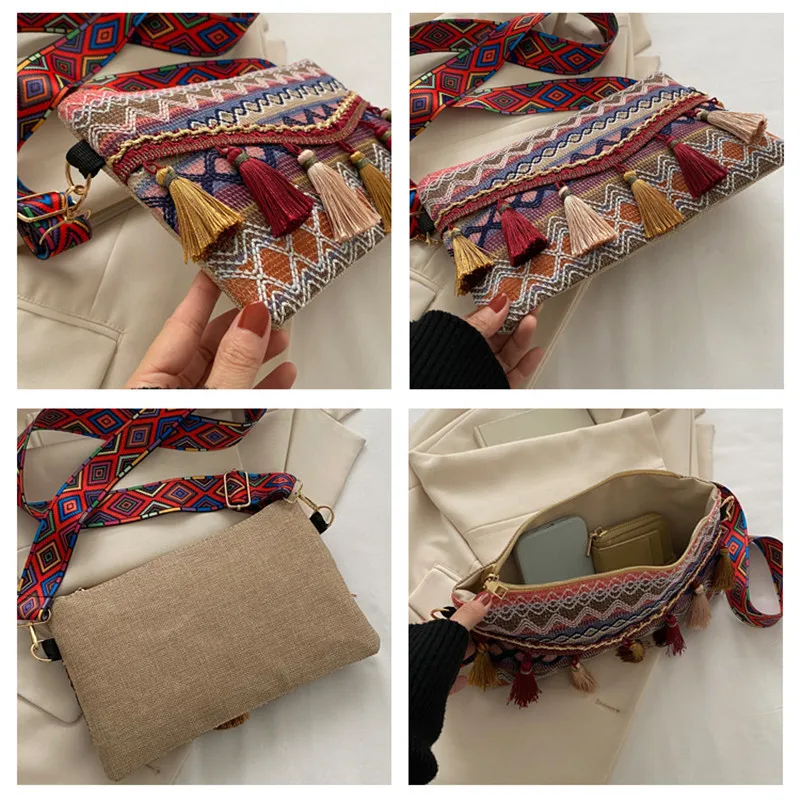 Ethnic Style Shoulder bag Western Style bag Spring and Summer New women\'s Fashionable Travel Decoration Tassel Crossbody bag