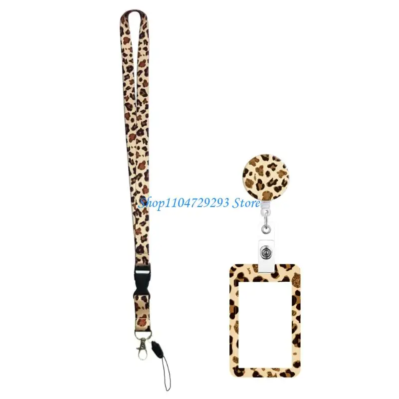 

Y2GD Leopards Print Card Holder with Lanyard Retractable Badge Reel for Office School