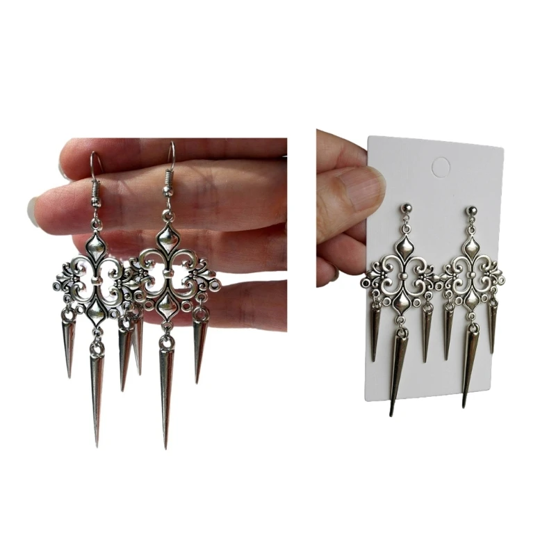 

Vintage Gothic Earrings Dangle Fashionable Victorian Punk Cone Spiked Studs Earrings Goth Jewelry Accessory for Women