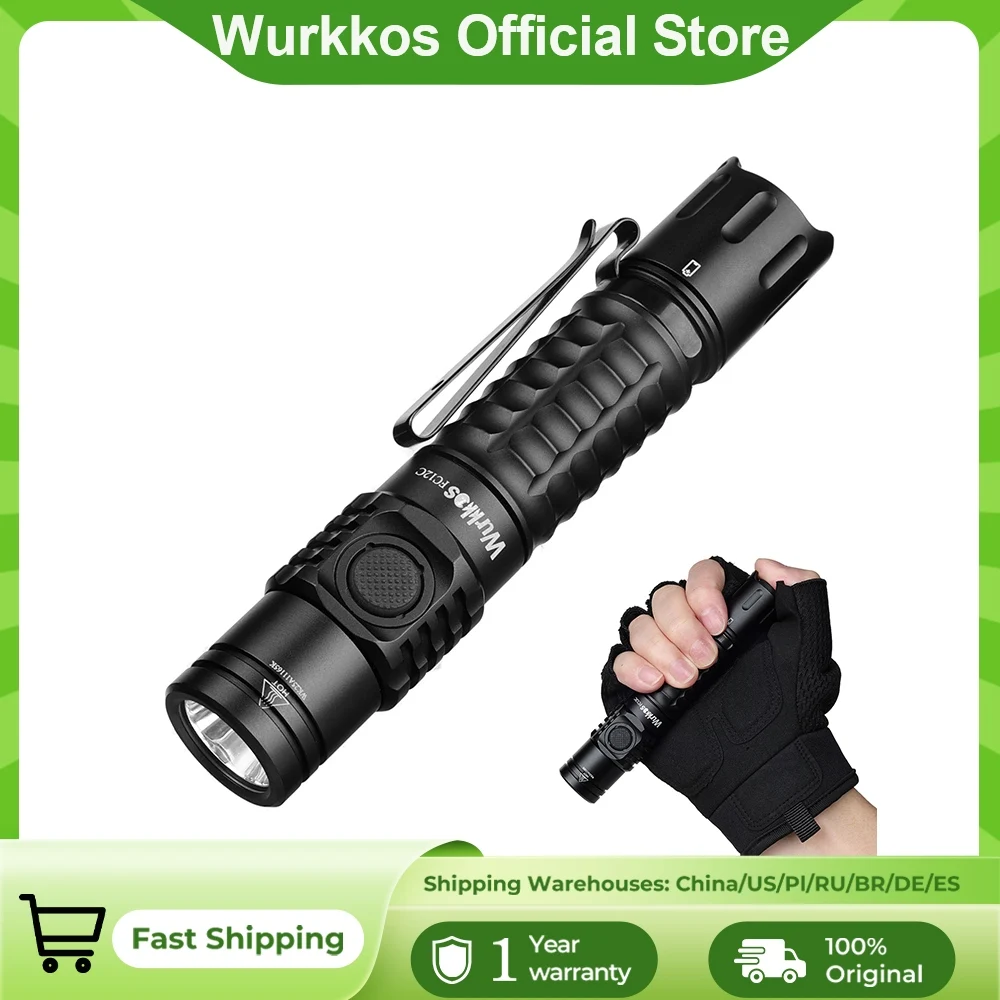 Wurkkos FC12C Rechargeable Torches USB-C Tactical Flashlights SFT40 1600Lumens High IP68 Waterproof EDC for Emergency&Rescue