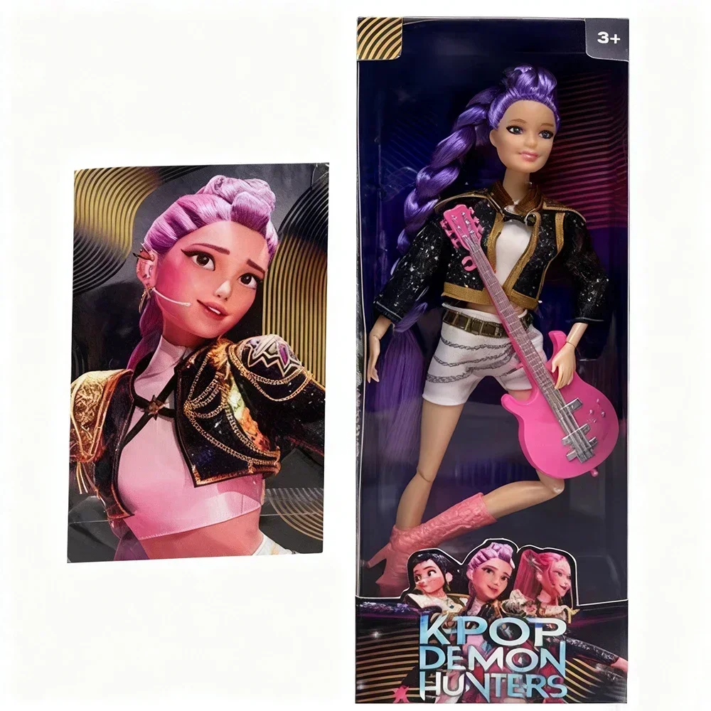 دمى مفصلية من أنيمي K-Pop Demon Hunters مع دمى جيتار وردية مع 11 مفاصل متحركة ميزة مضيئة ملونة وأغنية موضوعية #2