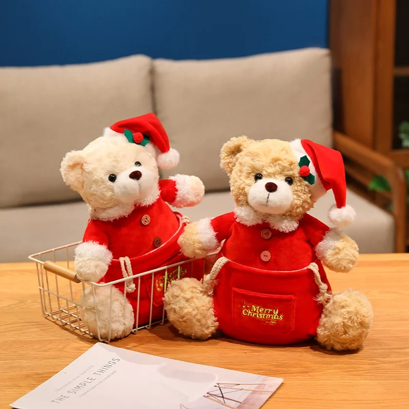 32cm Pluszowa Torba do Przechowywania w Kształcie Misia, Zabawka Pluszowa, Poduszka Świętego Mikołaja, Miękka Wypchana Maskotka, Uroczy Pluszak Festiwalowy, Prezent Świąteczny, Dekoracja Domu na Boże Narodzenie