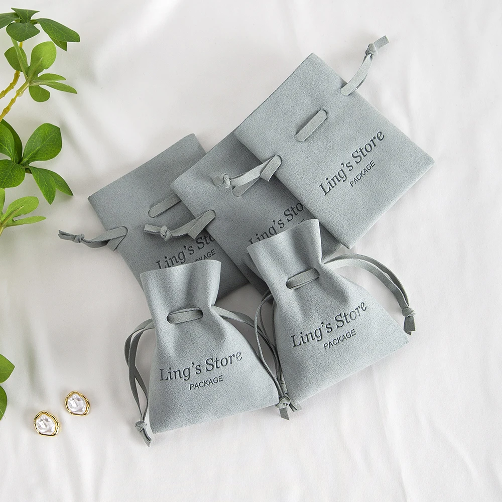 50Pcs Personalized Light Green Logo Packaging Bags Cosmetic Jewelry Storage Pouch Drawstring Design Gift Packaging Organizer