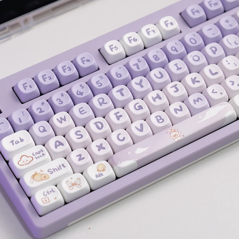 Imagem -02 - Personalizado Coelho Keycap Grupo Gradiente Roxo Processo de Dye-sublimação Pbt 142 Teclas para Teclado Aula F87 F99 Vgns99 Altura Moa