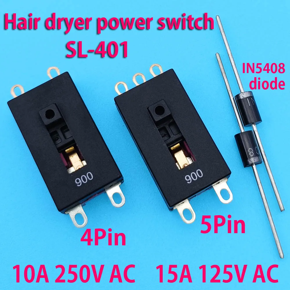4-Pin 5-Pin SL-401 Hair Dryer Switch 3 Gears Air Dryer Toggle Switch Connector Hair Dryer Maintenance Accessories 10A 250V AC
