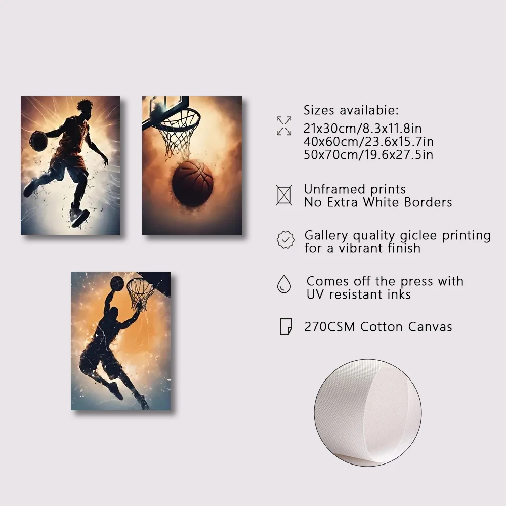 3pc Basketball Wall Art Pose Canvas Printing Poster Basketball Sports Art Decor Living Room Dormitory Decor Gift for Boyfriends