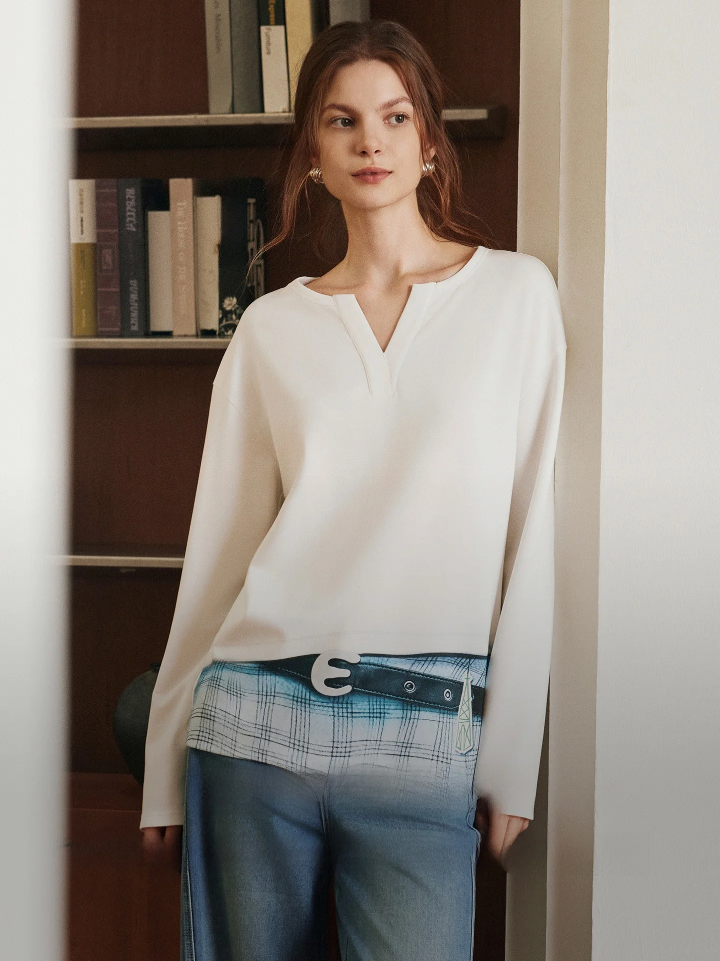 Elle Women's Loose Long Sleeve Printed Patchwork Sweatshirt Fashionable Design Autumn New Style Comfortable Casual Top