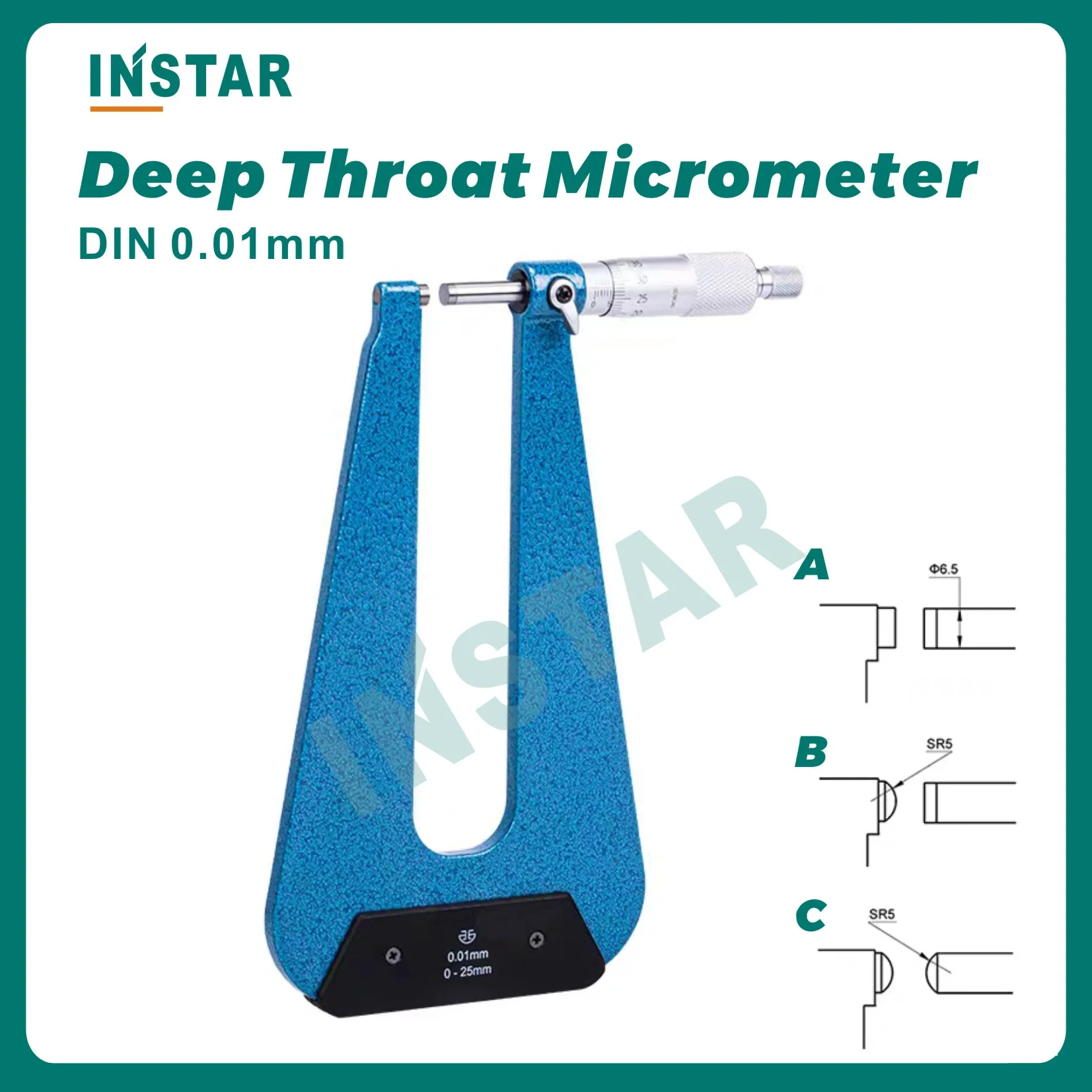 Deep Throat Micrometer 0-25mm 0.01mm Industrial Quality DIN Standard Outside Micrometer 25-50mm Caliper Gauge