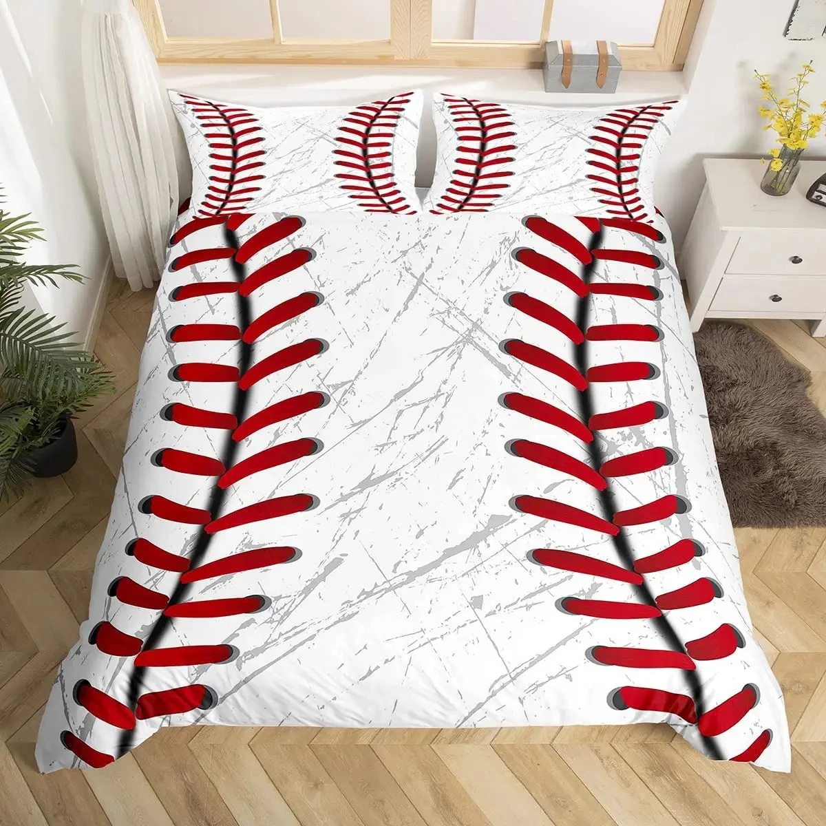 Boys Baseball Duvet Cover Twin Queen Softball Sports Game Bedding Set Ball Theme Comforter Cover for Teens Youth Bedroom Dorm