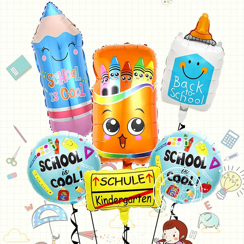 6pcs School Stationery Balloons Pencil Case Correction fluid Back To School Helium Ballon Student Party Decoration Shower Globos