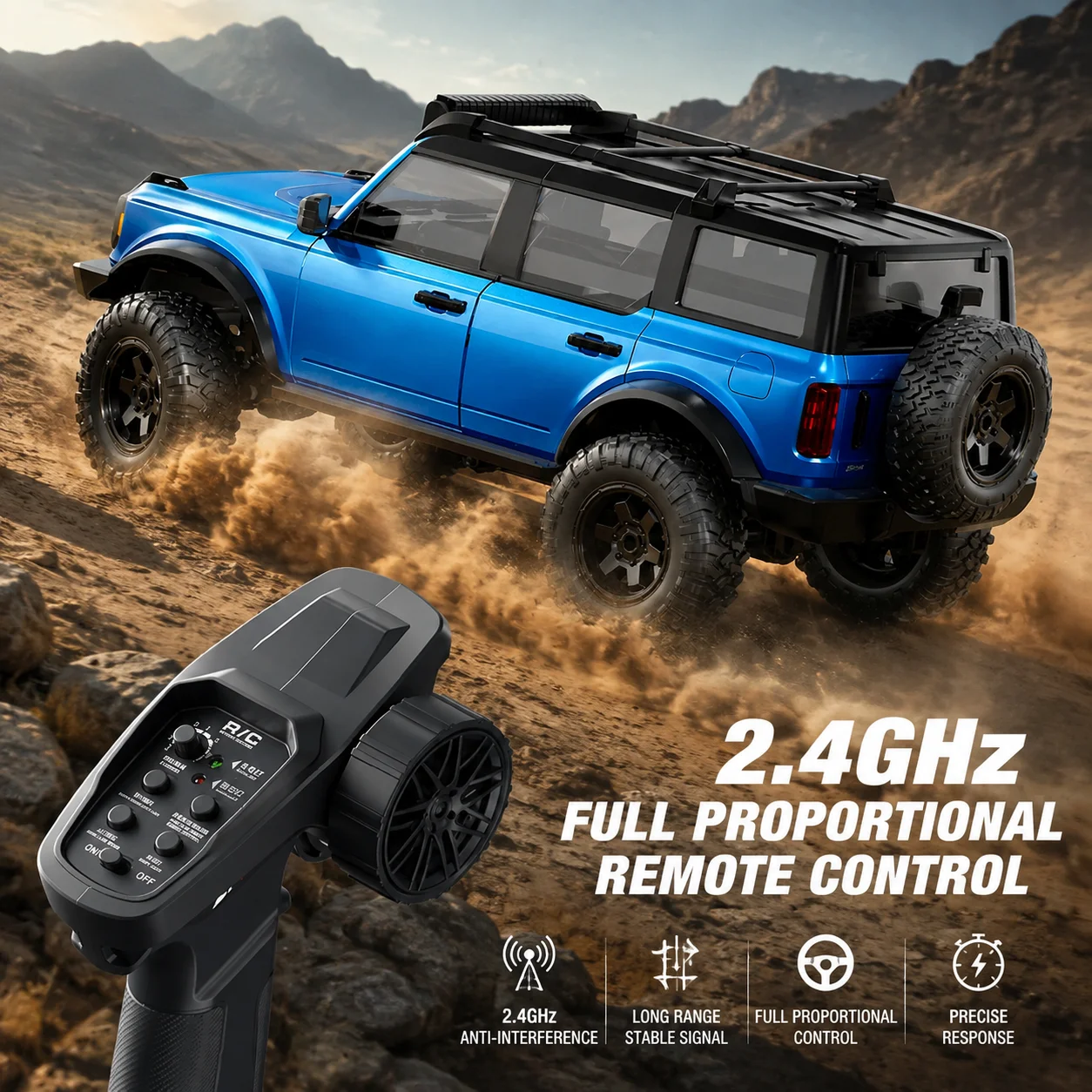 Hongxing 1:12 Scale RC Crawler Truck 4WD Off Road Rock Climbing Car High Speed Trail Vehicle LED Light RTR Hobby Model