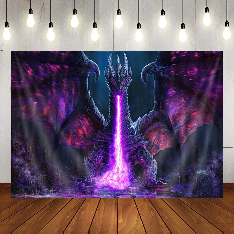 ファンタジーワールドタペストリーレッドドラゴン写真背景中世人の戦争myologyテーマの装飾誕生日の背景バナー