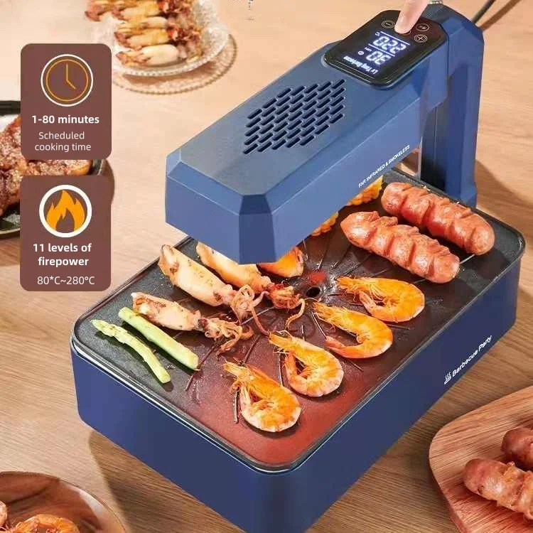 Home Use with Infrared Grilling, Non-stick Baking Tray Quick Bake Smokeless At 360°，Touch Screen Mode