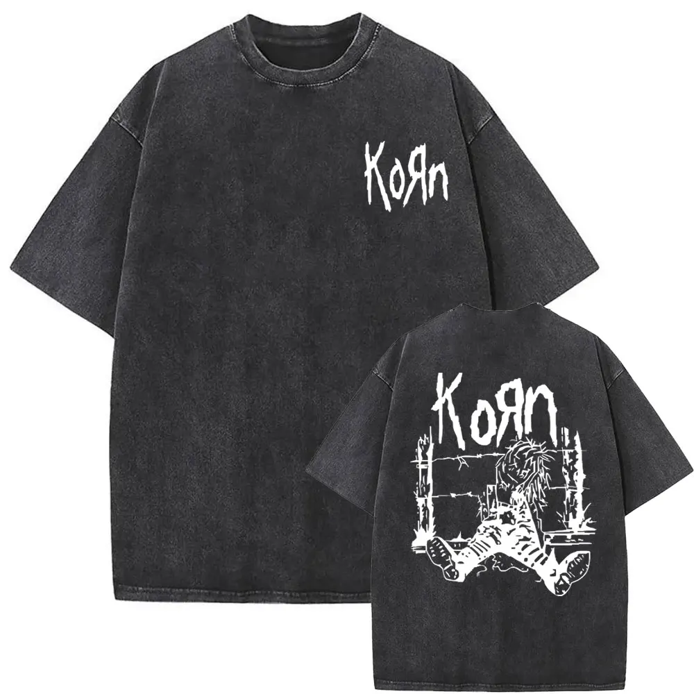 

2025 Washed Vintage Rock Band Korn Ftl 25 Follow The Leader T Shirt Men Gothic Casual Tees Male T-shirt Mens Vintage Tshirt