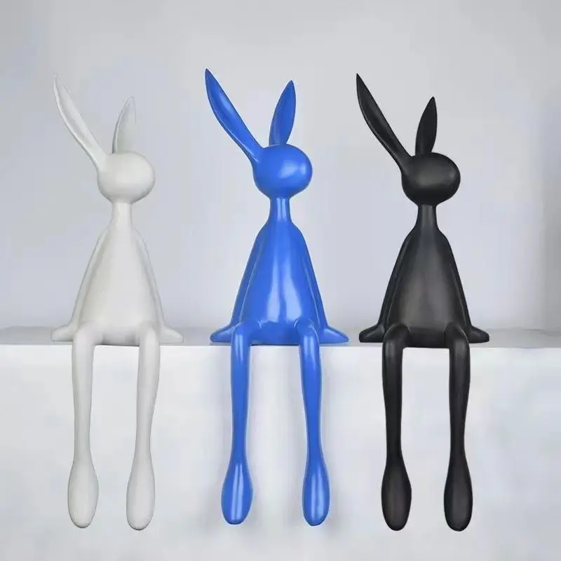 Living Room Ornament Modern Simple Long Ear Rabbit Sitting Decoration Piece Porch TV Cabinet Model Resin Gift Desktop Decor