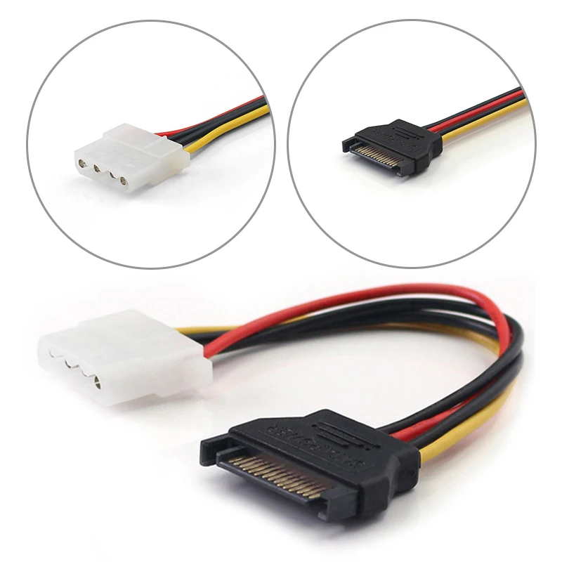 15-Pin Sata Male To Molex Ide 4-Pin Female Adapter Extension Power Cord For Computer Optical Drive Connection Power