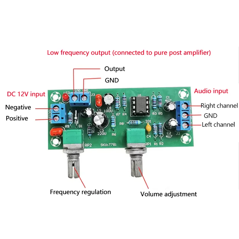 High-precision Single Supply Low Pass Filter Board Subwoofer Preamp Board 2.1 Channel DC 10-24v 22hz-300hz