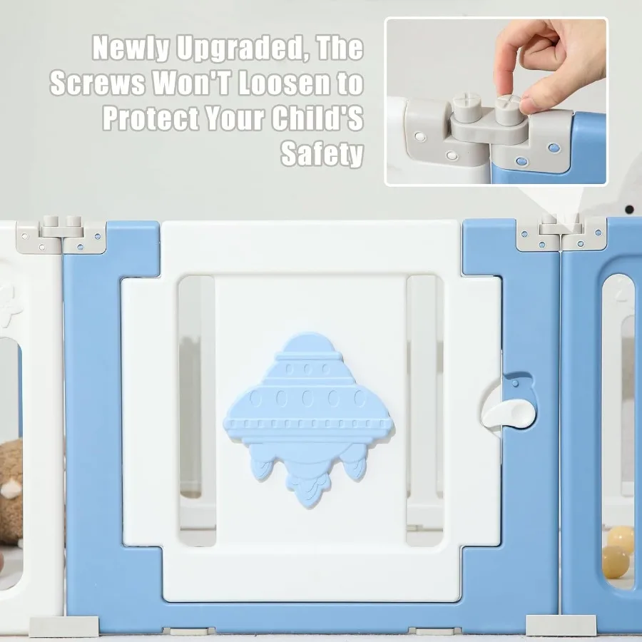 Bardzo Duży Kojec dla Dzieci - 22 Elementy Składany Park dla Niemowląt i Małych Dzieci, Przenośna Bariera, Bramka, Niebieski